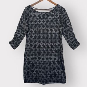 Soybu Activewear Dress Women M Black Pullover Geometric Link‎ Ruched 3/4 Sleeve